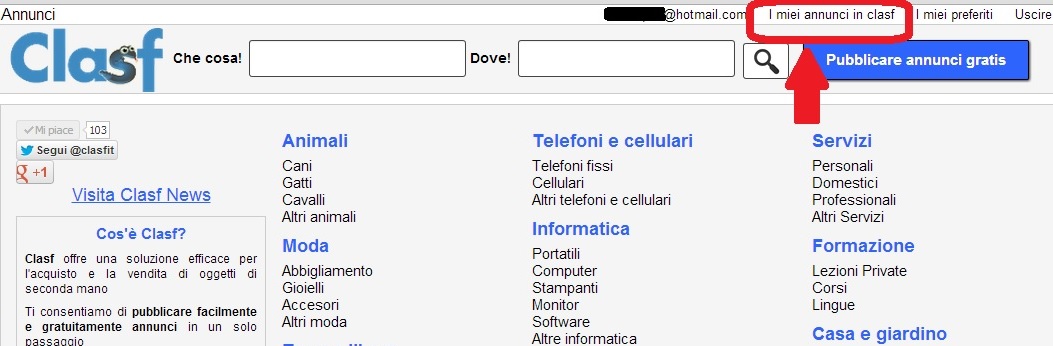 come pubblicare annunci gratuiti su Clasf passo 2